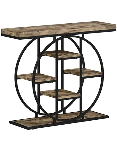 HOMCOM Industrial Console Table with Storage Shelves - Rustic Brown
