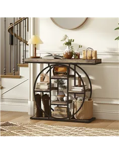 HOMCOM Industrial Console Table with Storage Shelves - Rustic Brown 2