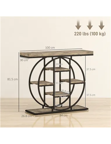 HOMCOM Industrial Console Table with Storage Shelves - Rustic Brown