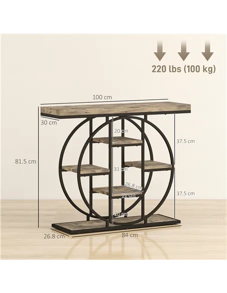 HOMCOM Industrial Console Table with Storage Shelves - Rustic Brown