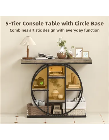 HOMCOM Industrial Console Table with Storage Shelves - Rustic Brown