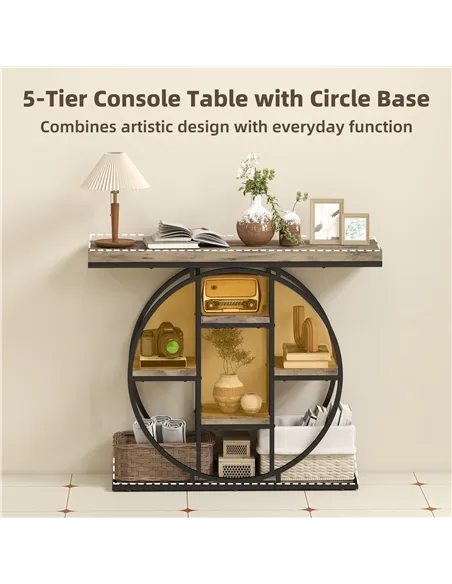 HOMCOM Industrial Console Table with Storage Shelves - Rustic Brown