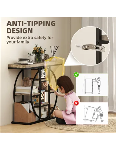 HOMCOM Industrial Console Table with Storage Shelves - Rustic Brown