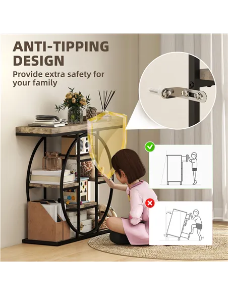 HOMCOM Industrial Console Table with Storage Shelves - Rustic Brown