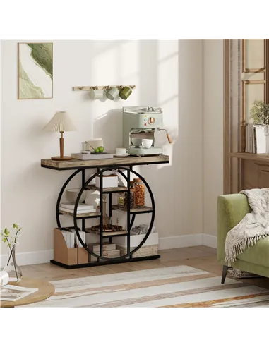 HOMCOM Industrial Console Table with Storage Shelves - Rustic Brown