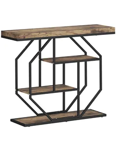 HOMCOM 4-Tier Industrial Console Table - Rustic Brown