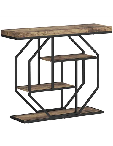 HOMCOM 4-Tier Industrial Console Table - Rustic Brown