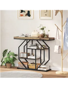 HOMCOM 4-Tier Industrial Console Table - Rustic Brown 2