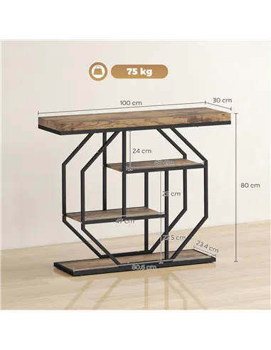 HOMCOM 4-Tier Industrial Console Table - Rustic Brown