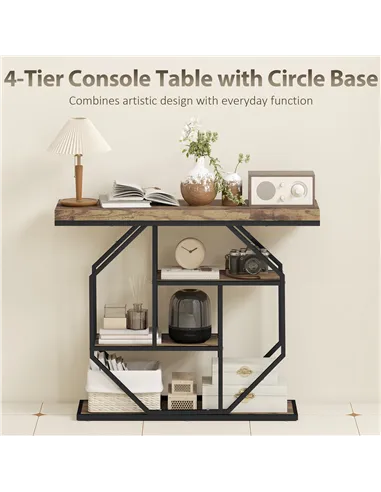 HOMCOM 4-Tier Industrial Console Table - Rustic Brown