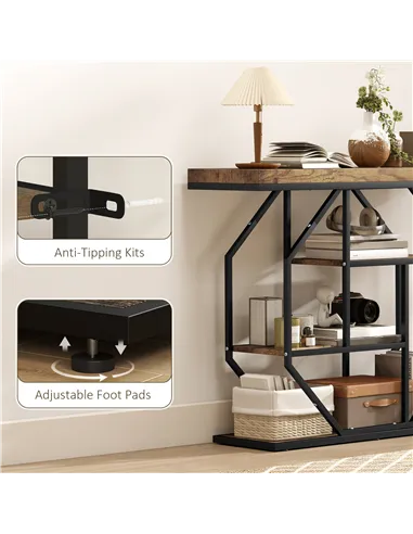 HOMCOM 4-Tier Industrial Console Table - Rustic Brown