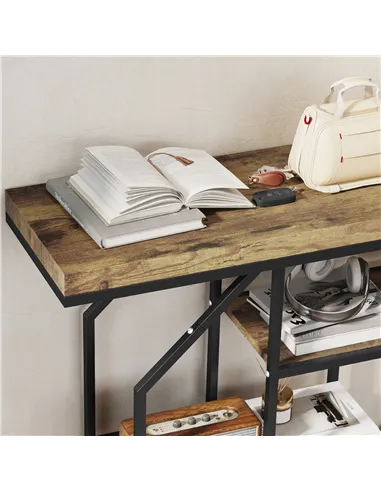 HOMCOM 4-Tier Industrial Console Table - Rustic Brown