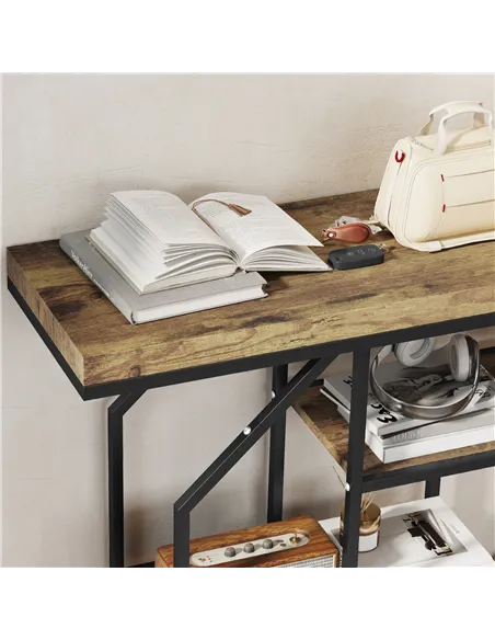 HOMCOM 4-Tier Industrial Console Table - Rustic Brown