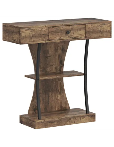 HOMCOM Console Table, 3-Tier Industrial Hallway Table with Drawer, Storage Shelves, 91 x 32 x 87 cm, Rustic Brown