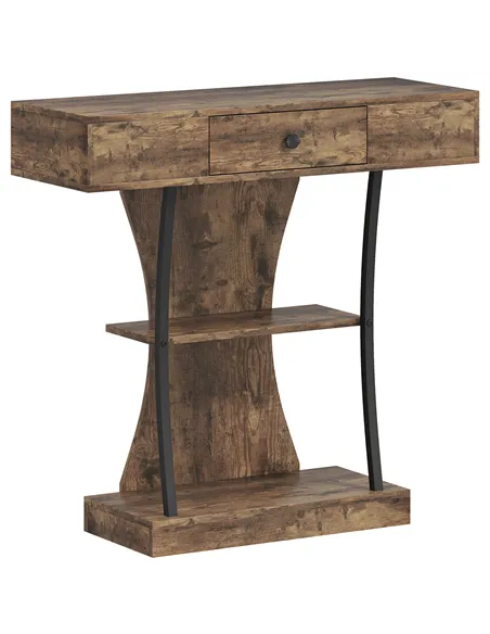 HOMCOM Console Table, 3-Tier Industrial Hallway Table with Drawer, Storage Shelves, 91 x 32 x 87 cm, Rustic Brown