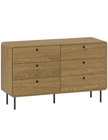 HOMCOM Chest of Drawers, 6 Drawer Dresser - Oak