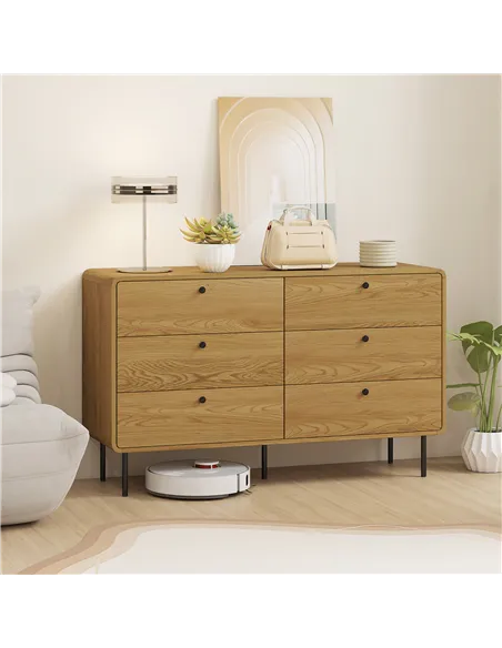 HOMCOM Chest of Drawers, 6 Drawer Dresser - Oak