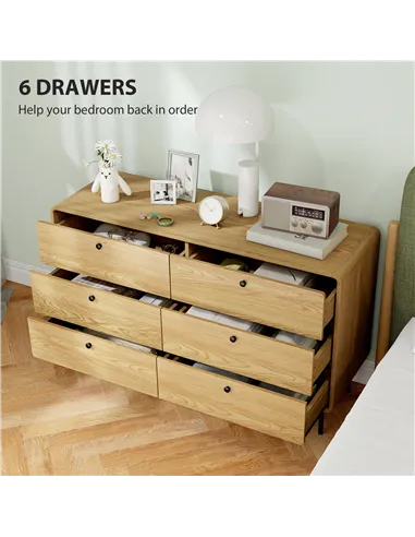HOMCOM Chest of Drawers, 6 Drawer Dresser - Oak