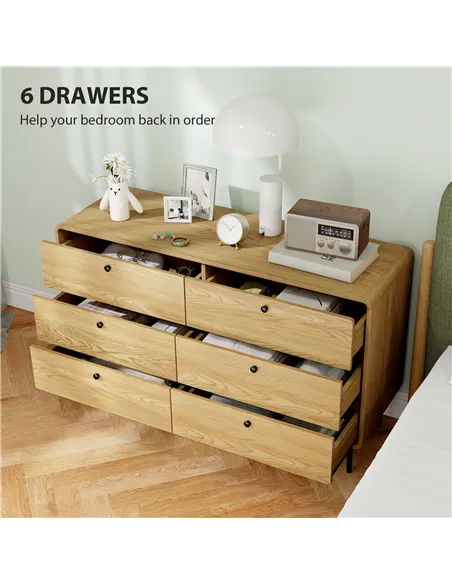 HOMCOM Chest of Drawers, 6 Drawer Dresser - Oak