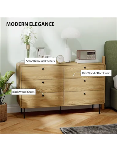 HOMCOM Chest of Drawers, 6 Drawer Dresser - Oak