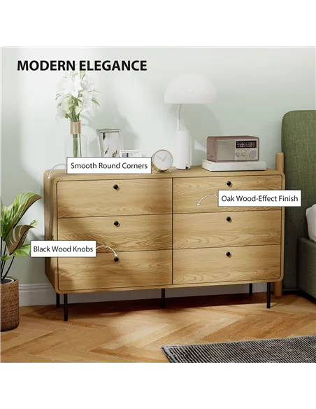 HOMCOM Chest of Drawers, 6 Drawer Dresser - Oak