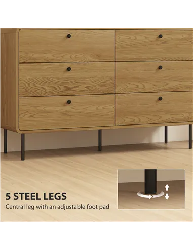 HOMCOM Chest of Drawers, 6 Drawer Dresser - Oak