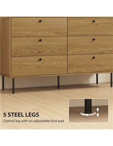 HOMCOM Chest of Drawers, 6 Drawer Dresser - Oak