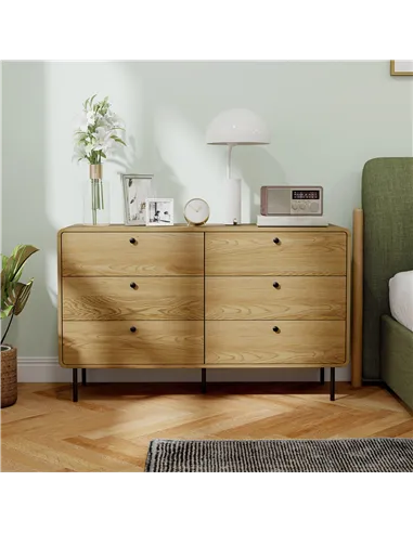 HOMCOM Chest of Drawers, 6 Drawer Dresser - Oak