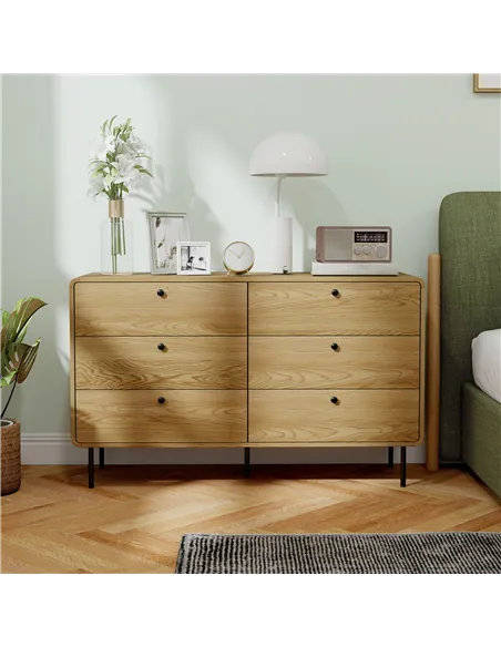 HOMCOM Chest of Drawers, 6 Drawer Dresser - Oak