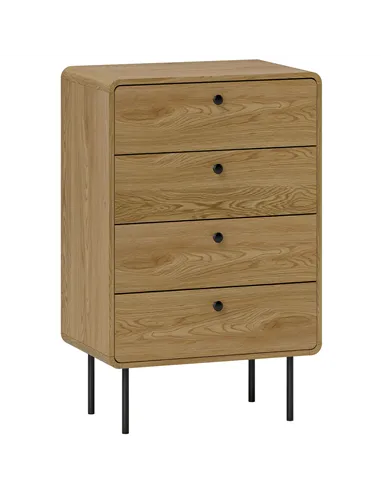 HOMCOM Modern Chest of Drawers with 4 Drawers - Oak
