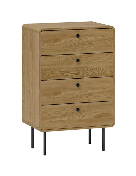 HOMCOM Modern Chest of Drawers with 4 Drawers - Oak