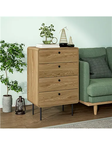 HOMCOM Modern Chest of Drawers with 4 Drawers - Oak