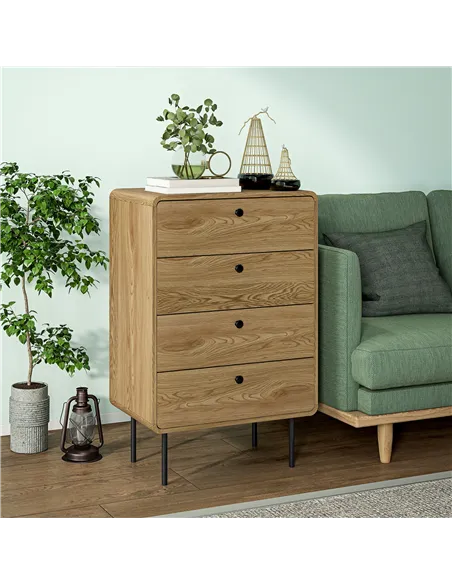 HOMCOM Modern Chest of Drawers with 4 Drawers - Oak