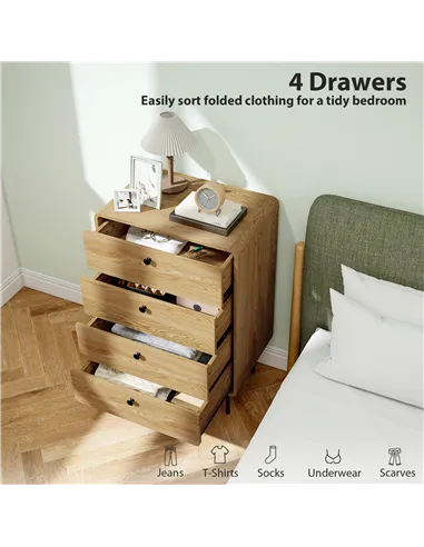 HOMCOM Modern Chest of Drawers with 4 Drawers - Oak