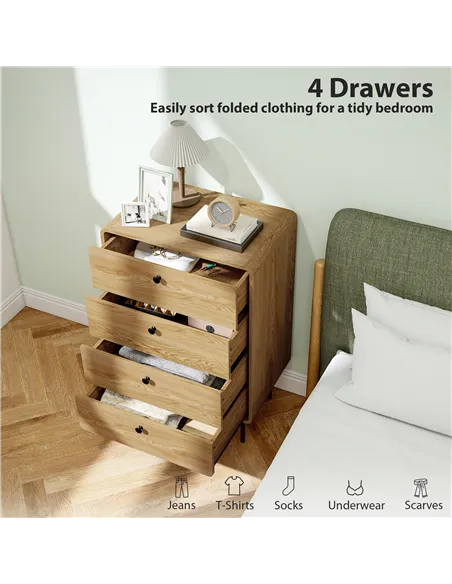 HOMCOM Modern Chest of Drawers with 4 Drawers - Oak