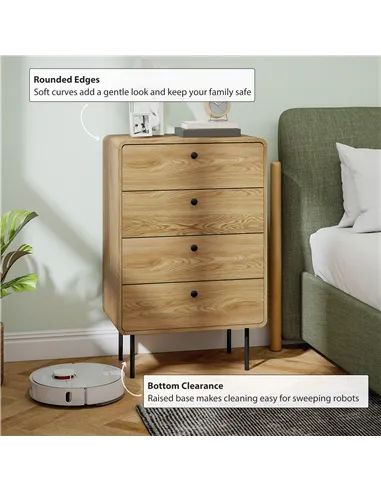 HOMCOM Modern Chest of Drawers with 4 Drawers - Oak