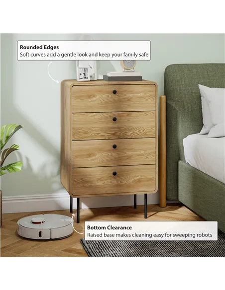HOMCOM Modern Chest of Drawers with 4 Drawers - Oak