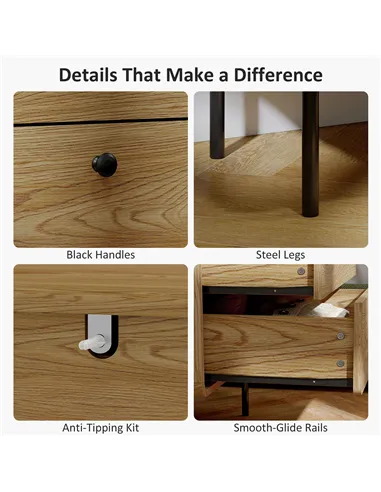 HOMCOM Modern Chest of Drawers with 4 Drawers - Oak