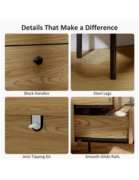 HOMCOM Modern Chest of Drawers with 4 Drawers - Oak