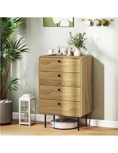 HOMCOM Modern Chest of Drawers with 4 Drawers - Oak