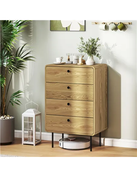 HOMCOM Modern Chest of Drawers with 4 Drawers - Oak