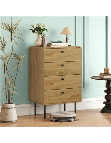 HOMCOM Modern Chest of Drawers with 4 Drawers - Oak