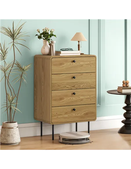 HOMCOM Modern Chest of Drawers with 4 Drawers - Oak