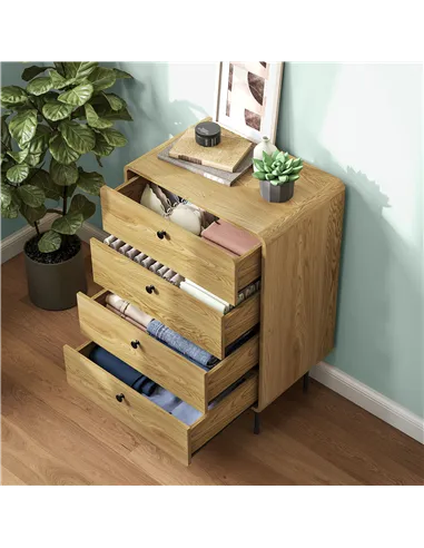 HOMCOM Modern Chest of Drawers with 4 Drawers - Oak