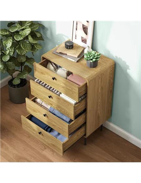 HOMCOM Modern Chest of Drawers with 4 Drawers - Oak