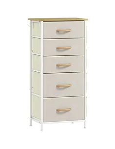 HOMCOM Chest of Five Fabric Drawers - Beige