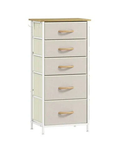 HOMCOM Chest of Five Fabric Drawers - Beige