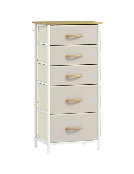 HOMCOM Chest of Five Fabric Drawers - Beige