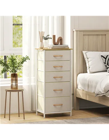 HOMCOM Chest of Five Fabric Drawers - Beige