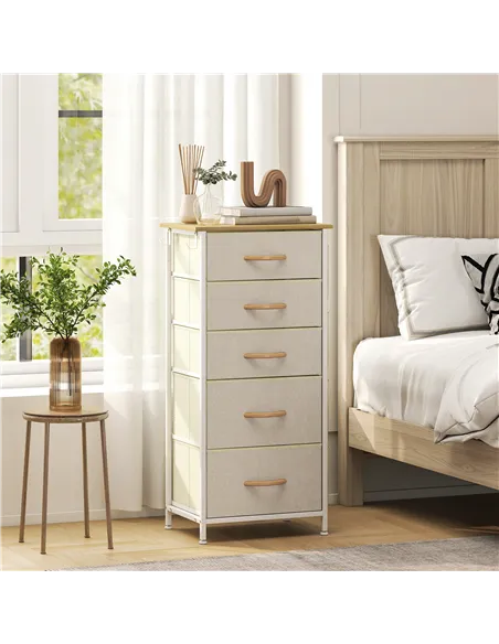 HOMCOM Chest of Five Fabric Drawers - Beige